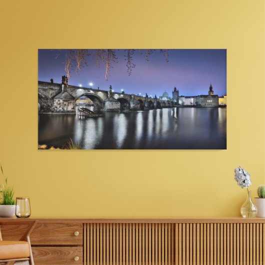 Praag Karelsbrug bij nacht Canvas Afdruk (Insitu (Woonkamer))