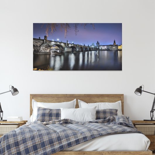 Praag Karelsbrug bij nacht Canvas Afdruk (Insitu (Slaapkamer))