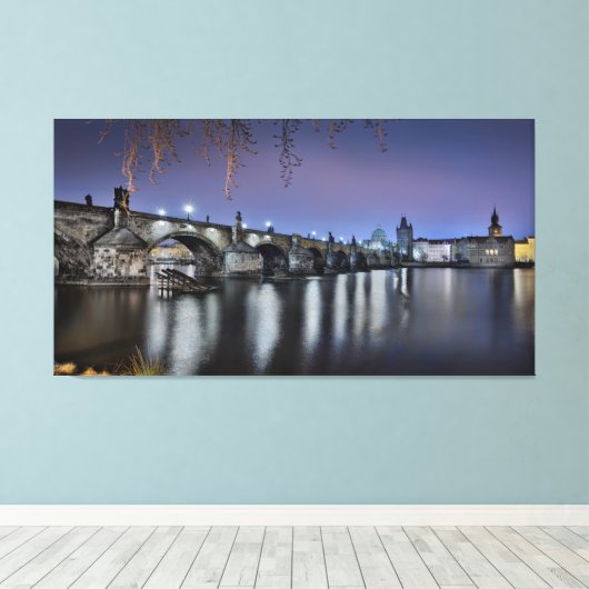 Praag Karelsbrug bij nacht Canvas Afdruk (Insitu (Houten vloer))