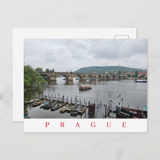 Praag Karelsbrug en boten uitzicht briefkaart (Voorkant / Achterkant)