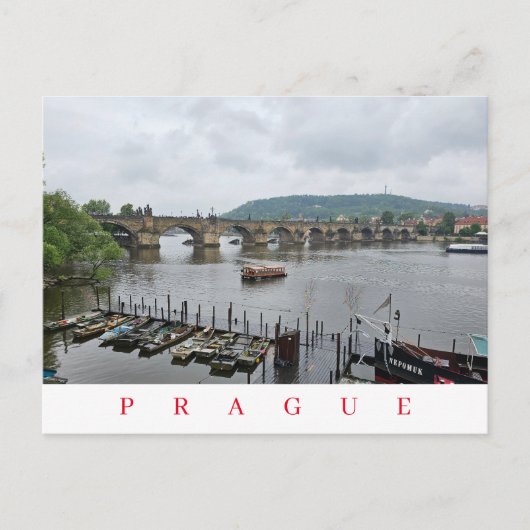 Praag Karelsbrug en boten uitzicht briefkaart (Voorkant)