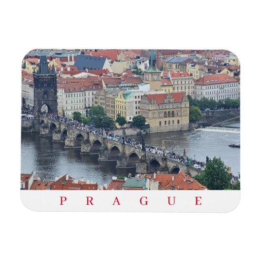 Praag Karelsbrug panoramisch uitzicht magneet (Horizontaal)
