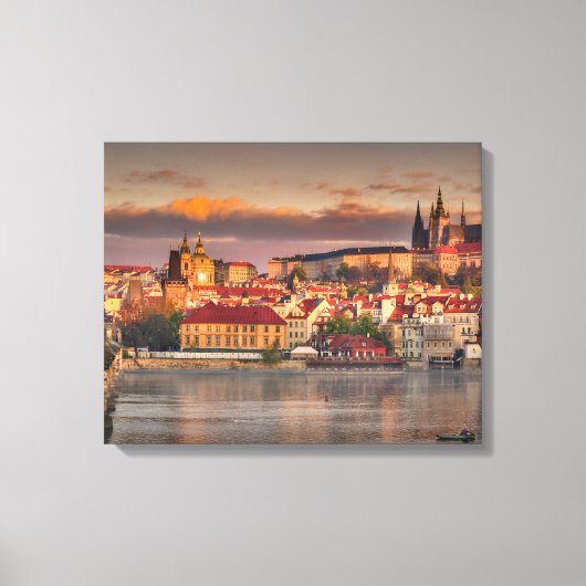 Praag Kasteel Karelsbrug in de ochtend Canvas Afdruk (Voorkant)