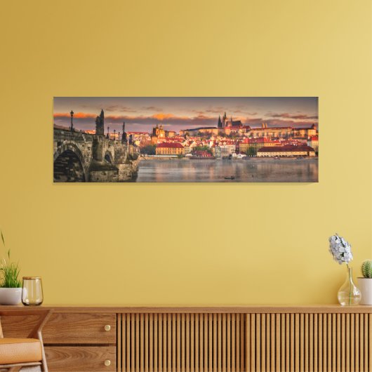 Praag Kasteel Karelsbrug in de ochtend Canvas Afdruk (Insitu (Woonkamer))