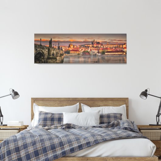Praag Kasteel Karelsbrug in de ochtend Canvas Afdruk (Insitu (Slaapkamer))