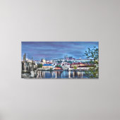 Praag Kasteel Vltava rivier nacht Canvas Afdruk (Voorkant)