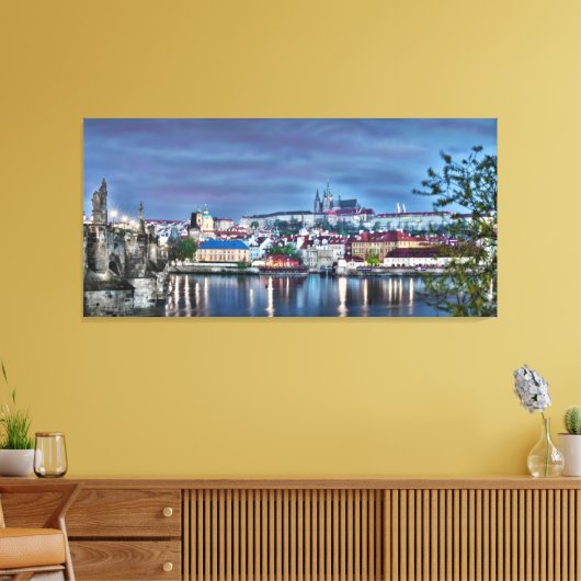 Praag Kasteel Vltava rivier nacht Canvas Afdruk (Insitu (Woonkamer))