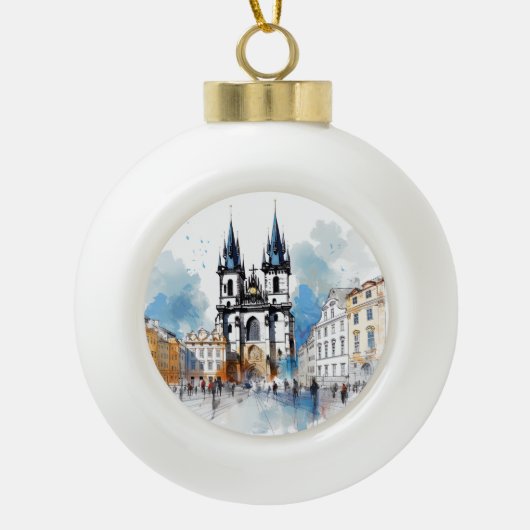 Praag Keramische Bal Ornament (Voorkant)