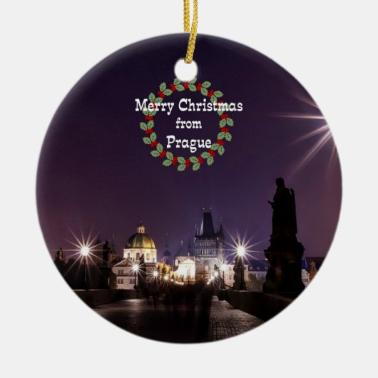 Praag Kerstmis, foto van cityscape Keramisch Ornament (Voorkant)