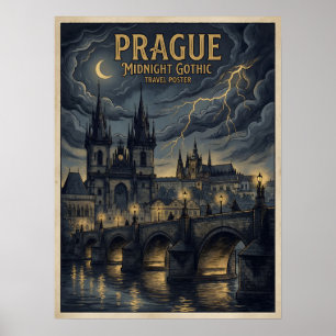 Praag Middernacht Gotische Reisposter, Donker Tsje Poster