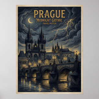 Praag Middernacht Gotische Reisposter, Donker Tsje Poster