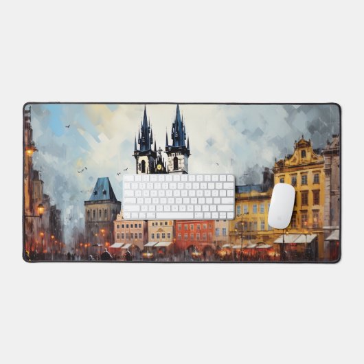 Praag nacht in Tsjechië Bureaumat (Keyboard & Muis)