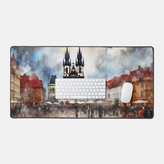 Praag nacht in Tsjechië Bureaumat (Keyboard & Muis)