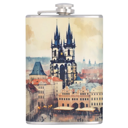 Praag nacht in Tsjechië Heupfles (Voorkant)