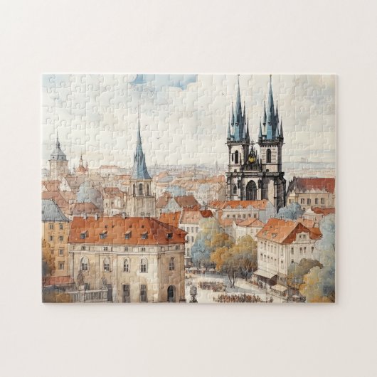 Praag nacht in Tsjechië Legpuzzel (Horizontaal)