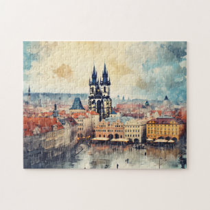 Praag nacht in Tsjechië Legpuzzel