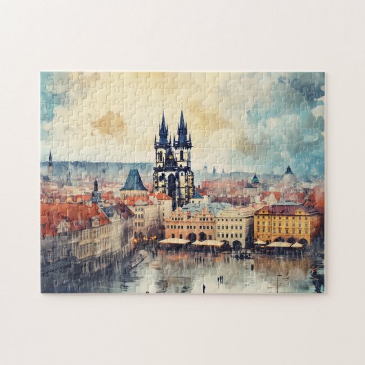 Praag nacht in Tsjechië Legpuzzel (Horizontaal)