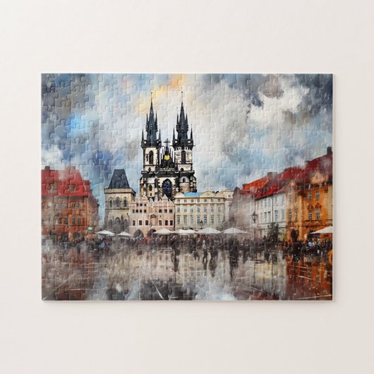 Praag nacht in Tsjechië Legpuzzel (Horizontaal)