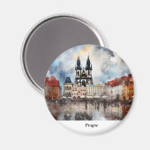 Praag nacht in Tsjechië Magneet (Voorkant / Achterkant)