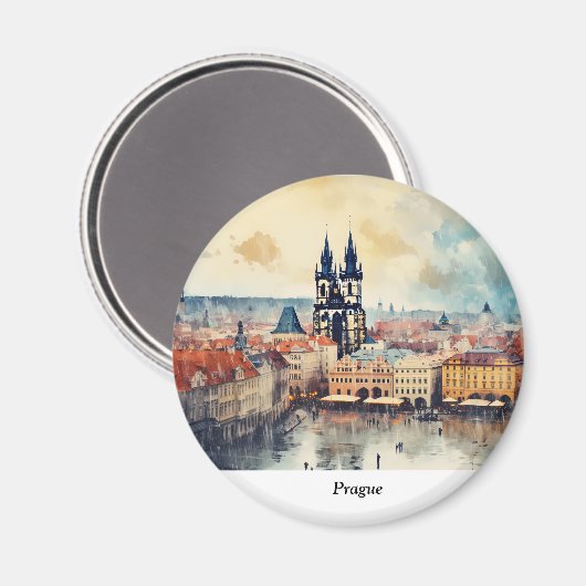 Praag nacht in Tsjechië Magneet (Voorkant / Achterkant)