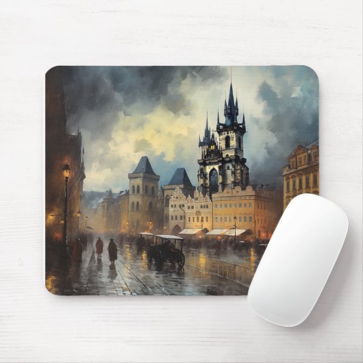 Praag nacht in Tsjechië Muismat (Met muis)