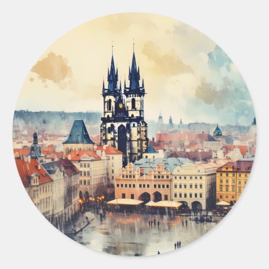 Praag nacht in Tsjechië Ronde Sticker (Voorkant)