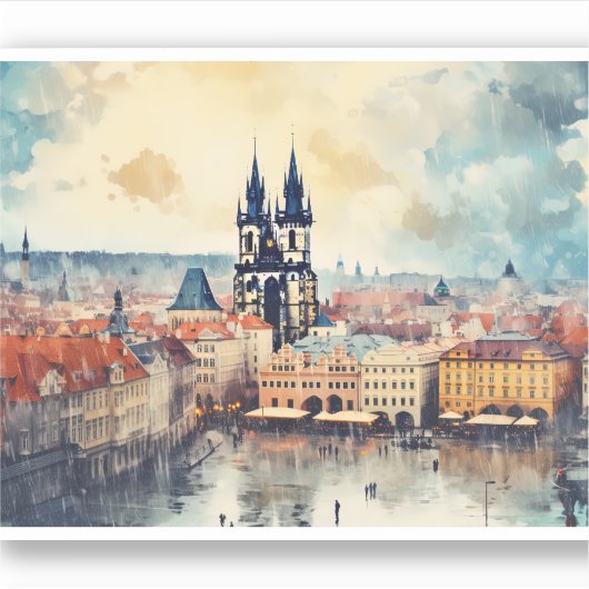 Praag nacht in Tsjechië Sticker (Voorkant)