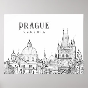 Praag Oude Stad silhouet, Tsjechië reis foto Poster