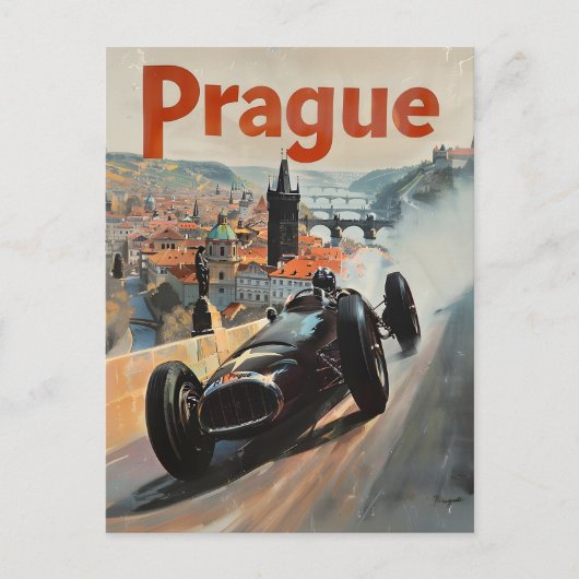 Praag  raceauto briefkaart (Voorkant)