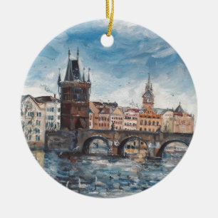 Praag - schilderij van de brug keramisch ornament