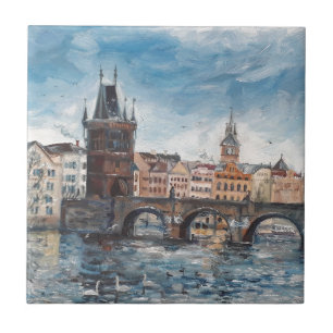 Praag - schilderij van de brug tegeltje