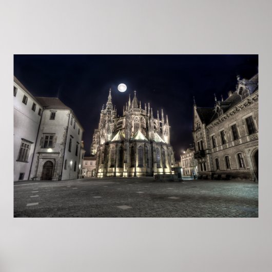 Praag St.Vitus Kathedraal East Night Poster (Voorkant)