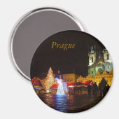 Praag Stad Plein op Kerstdag Rond Magnet (Voorkant / Achterkant)
