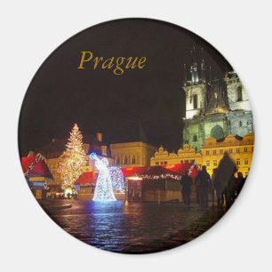 Praag Stad Plein op Kerstdag Rond Magnet
