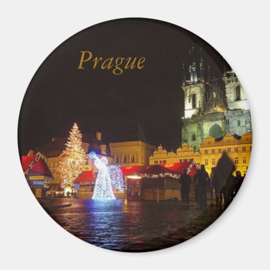 Praag Stad Plein op Kerstdag Rond Magnet (Voorkant)