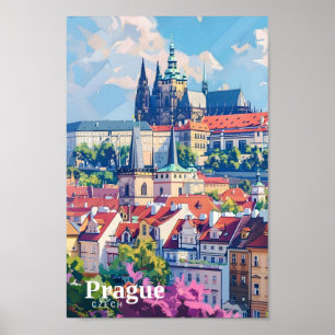 Praag Stad Tsjechië Kunst Vintage Reizen Poster