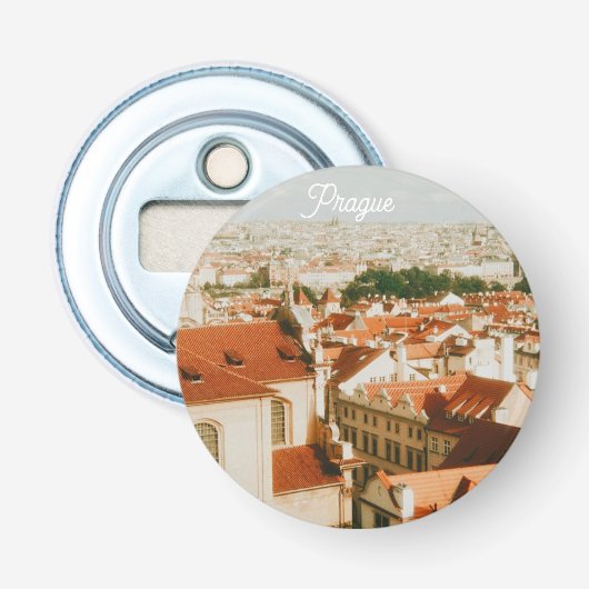 Praag stadsgezicht souvenir button flesopener (Voorkant)
