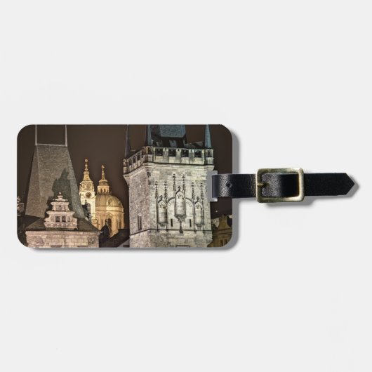 Praag torens nacht bagagelabel (Voorkant horizontaal)