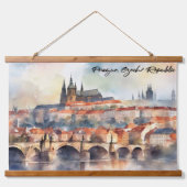 Praag Tsjechië Aquarel Panorama Uitzicht Hangend Wandkleed (Voorkant)