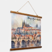 Praag Tsjechië Aquarel Panorama Uitzicht Hangend Wandkleed (Gebogen)