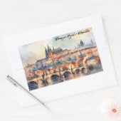 Praag Tsjechië Aquarel Panorama Uitzicht Rechthoekige Sticker (Envelop)
