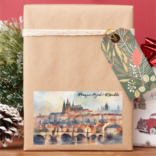 Praag Tsjechië Aquarel Panorama Uitzicht Rechthoekige Sticker (Feestdagen)