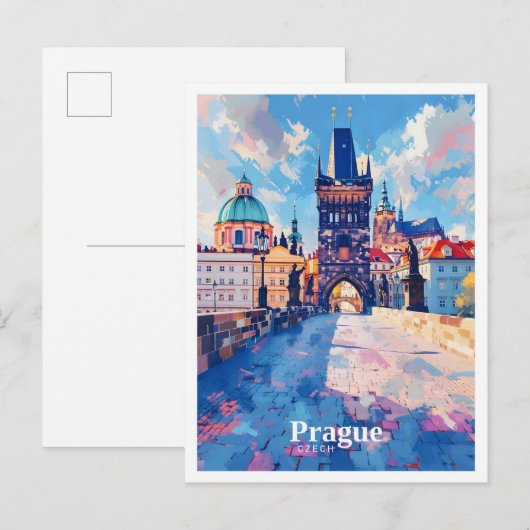 Praag Tsjechië Art Vintage Travel Briefkaart (Voorkant / Achterkant)