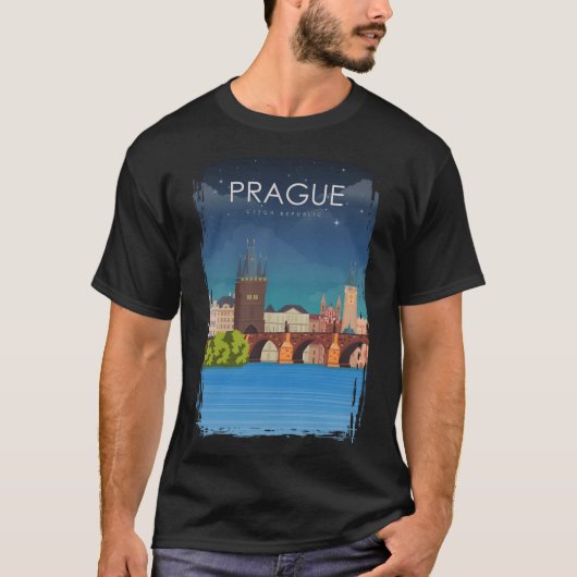 Praag Tsjechië Bridge  Minimal Retro T-shirt (Voorkant)