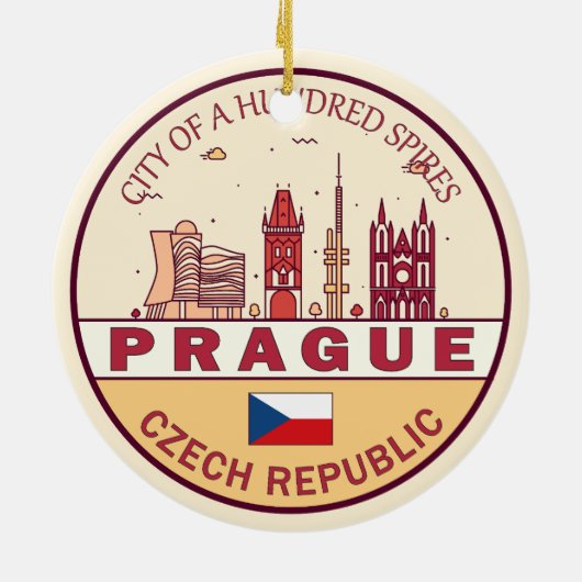 Praag Tsjechië City Skyline Embleem Keramisch Ornament (Achterkant)