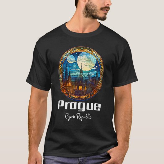 Praag Tsjechië Glas in lood Souvenir Pragu T-shirt (Voorkant)