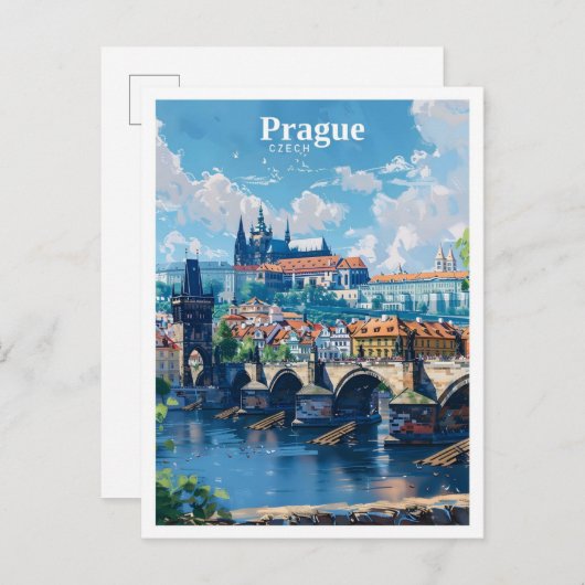 Praag Tsjechië Kunst Vintage Reizen Briefkaart (Voorkant / Achterkant)