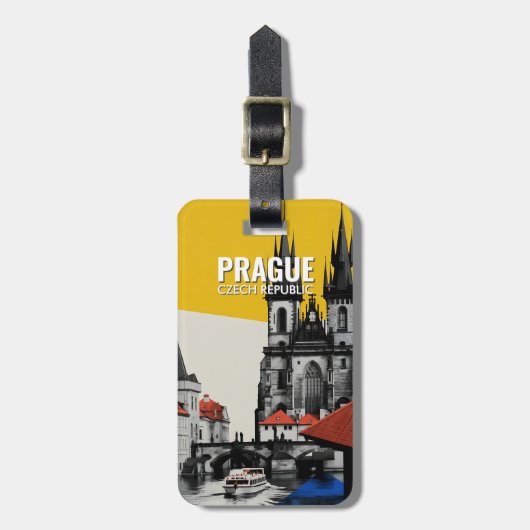 Praag Tsjechië Oude Stad Silhouet Collage Bagagelabel (Voorkant verticaal)