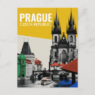 Praag Tsjechië Oude Stad Silhouet Collage Briefkaart