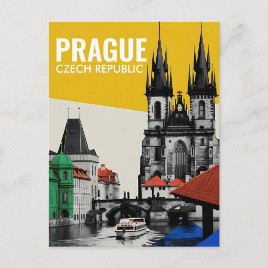 Praag Tsjechië Oude Stad Silhouet Collage Briefkaart (Voorkant)